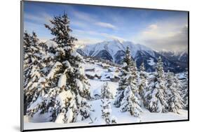 Snowy Woods and Mountain Huts Framed by the Winter Sunset, Bettmeralp, District of Raron-Roberto Moiola-Mounted Photographic Print