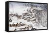 Snowy Woods Frame the Typical Alpine Village and Ski Resort, Bettmeralp, District of Raron-Roberto Moiola-Framed Stretched Canvas