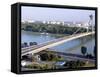 Snp Bridge Spans Danube River, Bratislava-Richard Nebesky-Framed Stretched Canvas