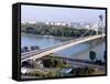 Snp Bridge Spans Danube River, Bratislava-Richard Nebesky-Framed Stretched Canvas