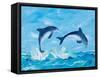 Soaring Dolphins II-Julie DeRice-Framed Stretched Canvas