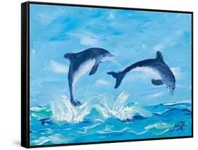 Soaring Dolphins II-Julie DeRice-Framed Stretched Canvas