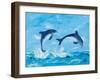 Soaring Dolphins II-Julie DeRice-Framed Art Print
