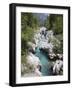 Soca River with Clear Emerald Water Flowing Between Eroded Rocks in Trenta Valley in Summer-Pearl Bucknall-Framed Photographic Print