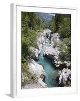 Soca River with Clear Emerald Water Flowing Between Eroded Rocks in Trenta Valley in Summer-Pearl Bucknall-Framed Photographic Print