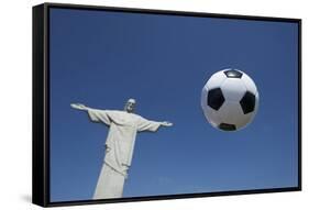 Soccer Ball Football At Corcovado Rio De Janeiro-LazyLlama-Framed Stretched Canvas