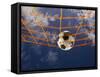 Soccer Ball Going Into Goal Net-Randy Faris-Framed Stretched Canvas