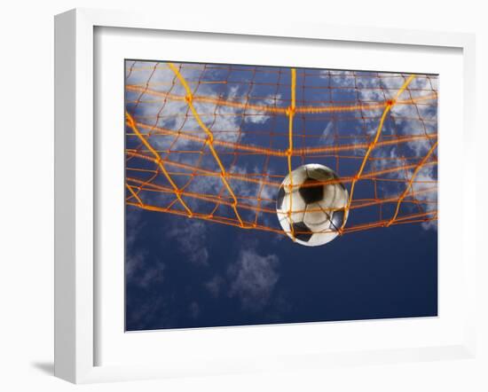 Soccer Ball Going Into Goal Net-Randy Faris-Framed Premium Photographic Print