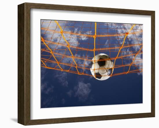 Soccer Ball Going Into Goal Net-Randy Faris-Framed Photographic Print