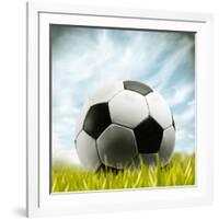 Soccer Ball Resting on Grass-null-Framed Photographic Print