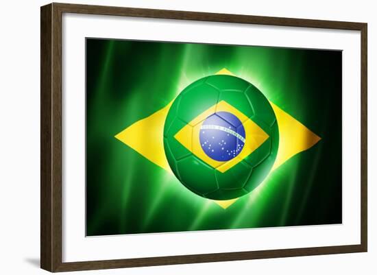 Soccer Football Ball with Brazil Flag-daboost-Framed Art Print