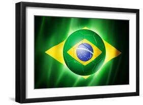 Soccer Football Ball with Brazil Flag-daboost-Framed Art Print