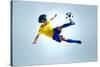 Soccer Football Kick Striker Scoring Goal with Accurate Shot for Brazil Team World Cup-warrengoldswain-Stretched Canvas