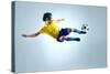 Soccer Football Kick Striker Scoring Goal with Accurate Shot for Brazil Team World Cup-warrengoldswain-Stretched Canvas