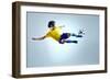 Soccer Football Kick Striker Scoring Goal with Accurate Shot for Brazil Team World Cup-warrengoldswain-Framed Photographic Print