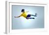 Soccer Football Kick Striker Scoring Goal with Accurate Shot for Brazil Team World Cup-warrengoldswain-Framed Photographic Print