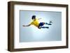 Soccer Football Kick Striker Scoring Goal with Accurate Shot for Brazil Team World Cup-warrengoldswain-Framed Photographic Print