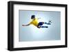 Soccer Football Kick Striker Scoring Goal with Accurate Shot for Brazil Team World Cup-warrengoldswain-Framed Photographic Print