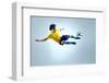 Soccer Football Kick Striker Scoring Goal with Accurate Shot for Brazil Team World Cup-warrengoldswain-Framed Photographic Print