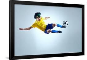 Soccer Football Kick Striker Scoring Goal with Accurate Shot for Brazil Team World Cup-warrengoldswain-Framed Photographic Print