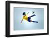 Soccer Football Kick Striker Scoring Goal with Accurate Shot for Brazil Team World Cup-warrengoldswain-Framed Photographic Print