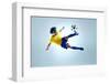 Soccer Football Kick Striker Scoring Goal with Accurate Shot for Brazil Team World Cup-warrengoldswain-Framed Photographic Print