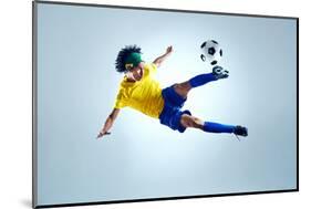Soccer Football Kick Striker Scoring Goal with Accurate Shot for Brazil Team World Cup-warrengoldswain-Mounted Photographic Print