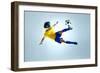 Soccer Football Kick Striker Scoring Goal with Accurate Shot for Brazil Team World Cup-warrengoldswain-Framed Photographic Print