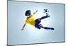 Soccer Football Kick Striker Scoring Goal with Accurate Shot for Brazil Team World Cup-warrengoldswain-Mounted Photographic Print