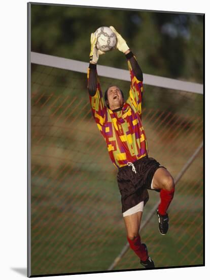 Soccer Goalie in Action-null-Mounted Photographic Print