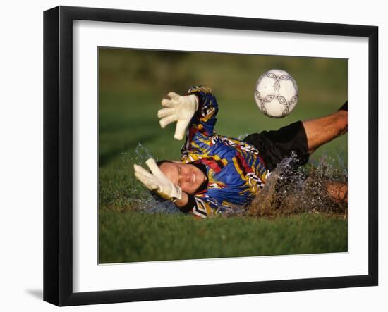 Soccer Goalie in Action-null-Framed Photographic Print