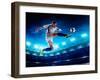 Soccer Player in Action on Night Stadium Background-Eugene Onischenko-Framed Photographic Print