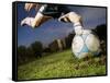 Soccer Player Kicking Ball-Randy Faris-Framed Stretched Canvas