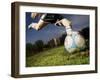 Soccer Player Kicking Ball-Randy Faris-Framed Premium Photographic Print