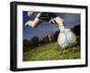 Soccer Player Kicking Ball-Randy Faris-Framed Photographic Print