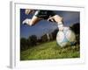 Soccer Player Kicking Ball-Randy Faris-Framed Photographic Print