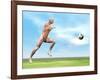 Soccer Player Musculature Running after Soccer Ball-null-Framed Art Print