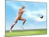 Soccer Player Musculature Running after Soccer Ball-null-Mounted Art Print