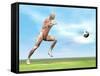 Soccer Player Musculature Running after Soccer Ball-null-Framed Stretched Canvas