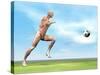 Soccer Player Musculature Running after Soccer Ball-null-Stretched Canvas