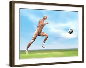 Soccer Player Musculature Running after Soccer Ball-null-Framed Art Print