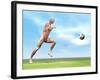 Soccer Player Musculature Running after Soccer Ball-null-Framed Art Print