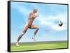 Soccer Player Musculature Running after Soccer Ball-null-Framed Stretched Canvas
