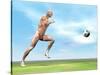 Soccer Player Musculature Running after Soccer Ball-null-Stretched Canvas