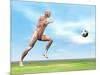 Soccer Player Musculature Running after Soccer Ball-null-Mounted Art Print