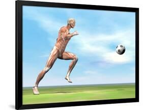 Soccer Player Musculature Running after Soccer Ball-null-Framed Art Print