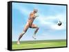 Soccer Player Musculature Running after Soccer Ball-null-Framed Stretched Canvas