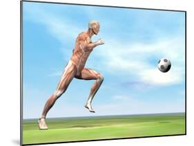 Soccer Player Musculature Running after Soccer Ball-null-Mounted Art Print