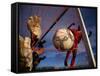 Soccer Player Scoring a Goal-null-Framed Stretched Canvas