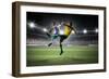 Soccer Players Fighting for Ball . Mixed Media-Sergey Nivens-Framed Photographic Print